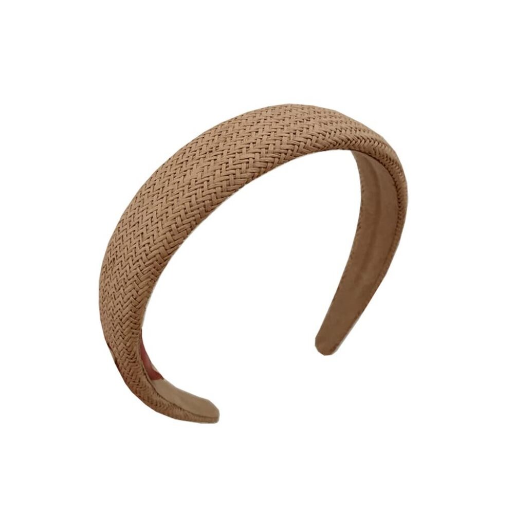 Raffia Straw Wide Headband for Women, Girls' Hair Accessory, Woven Brown Braid H